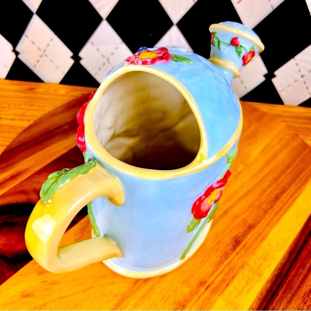 Cottage Ceramic Watering Can Whimsical Floral Butterfly Garden Decor - Picture 7 of 10
